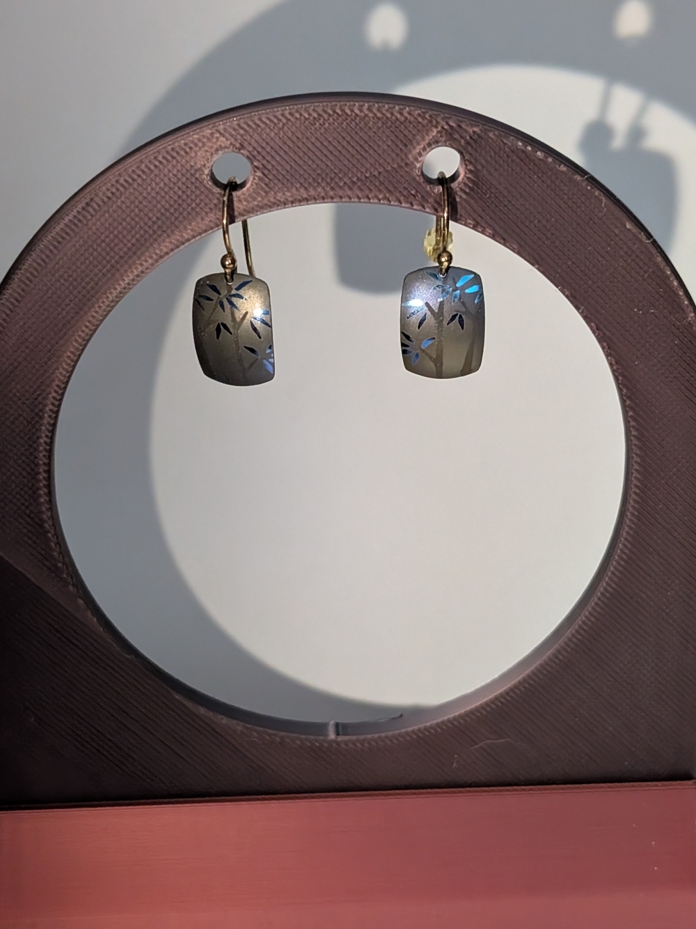 Vintage Holly Yashi Dark Blue And Purple Floral Dangle Earrings